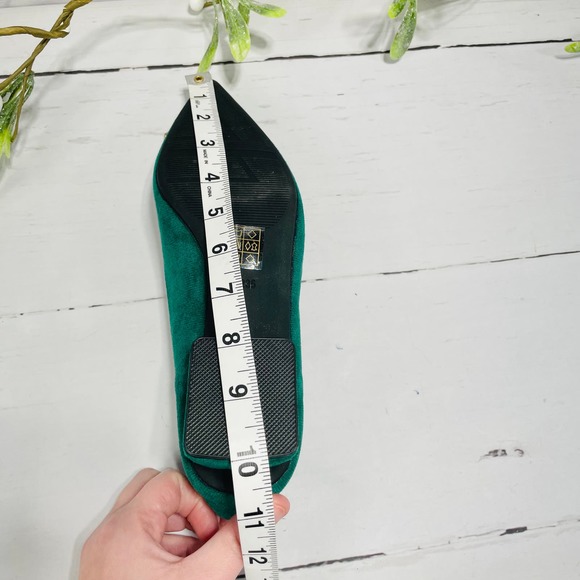 NEW C Paravano Hunter Green Block Heel Pointed Toe Flats with Embellished Buckle - Picture 12 of 12